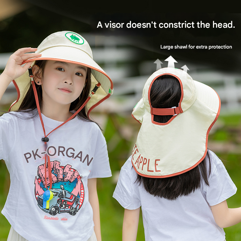 White Kids UV Protection Sun Hat - Breathable Wide Brim Bucket Hat with Neck Flap for Summer Beach & Outdoor Play โ image 4