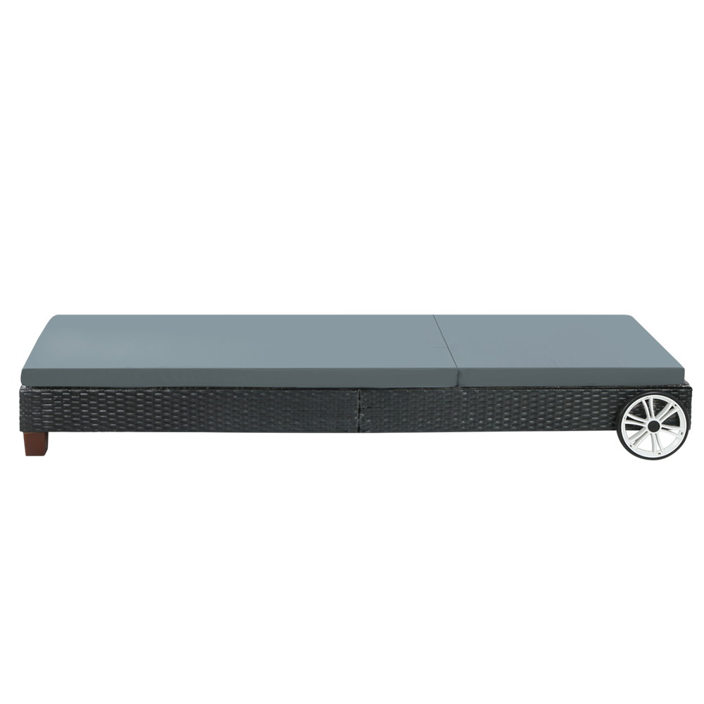 Gardeon Sun Lounge Wicker Lounger Outdoor Furniture Day Bed Wheels Patio Black — image 3
