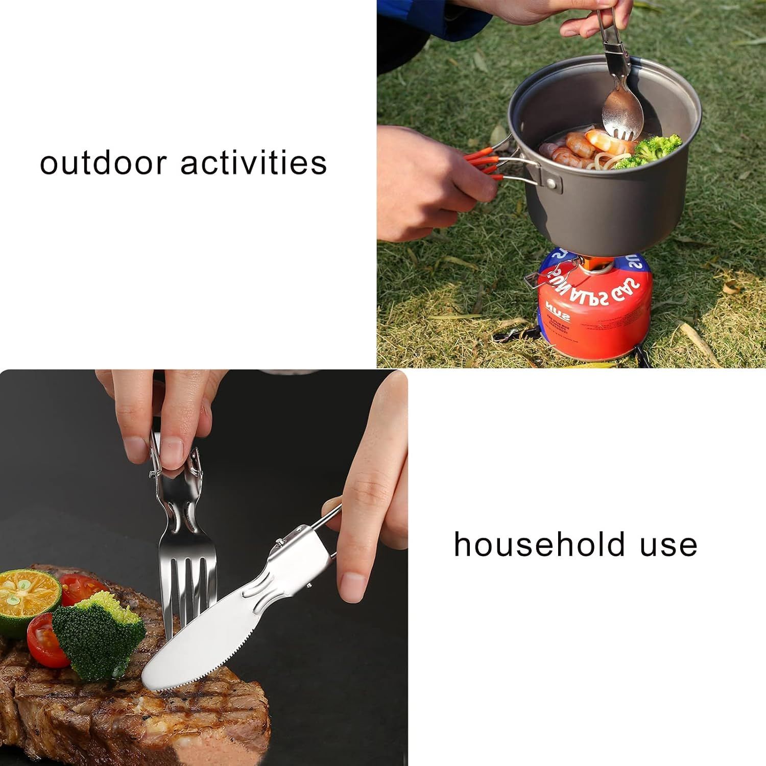 4Pcs Folding Camping Utensils Set Portable Stainless Steel Flatware include Dishwasher Safe Spoon Fork Knife for Picnic Travel Hiking Backpacking — image 4
