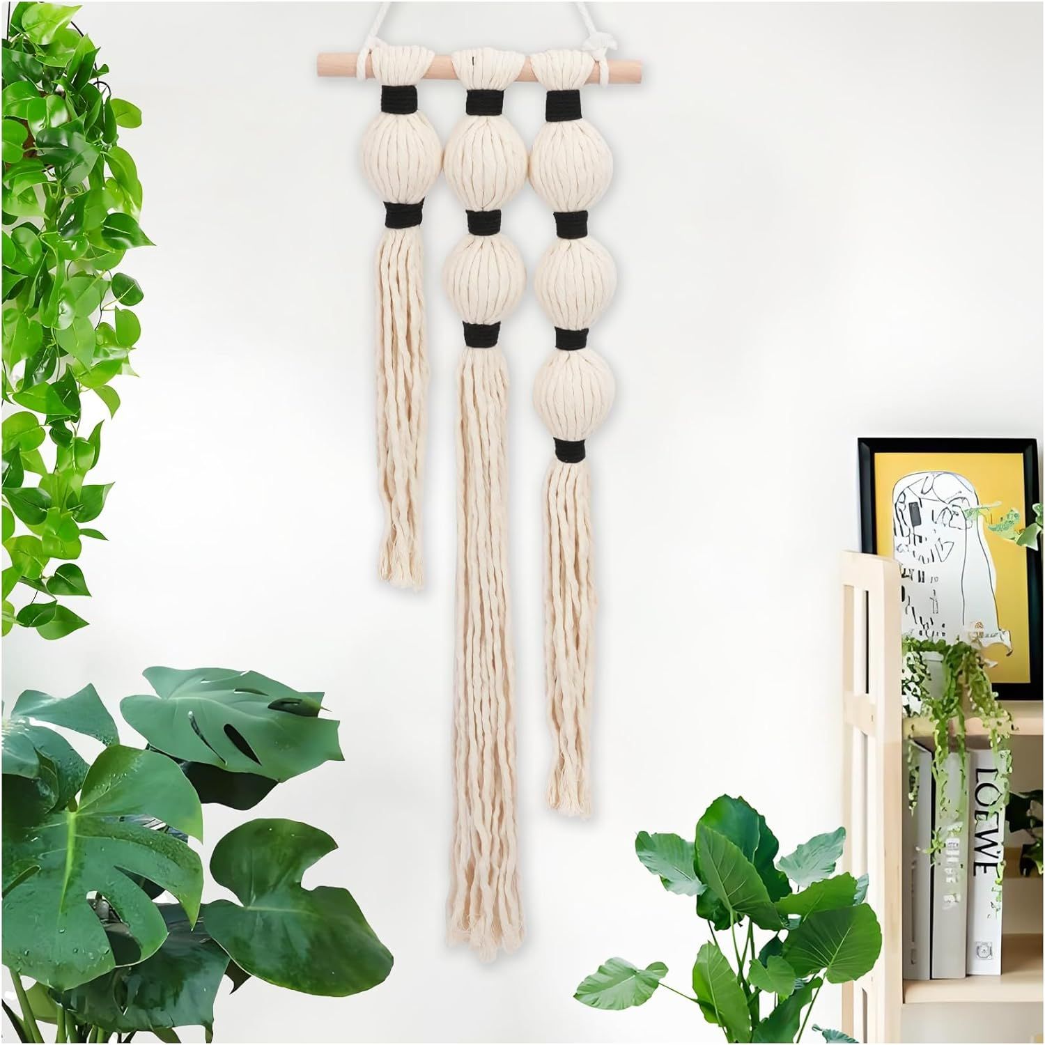 Wall Hanging Tassels Sphericity Cotton Textile for Bedroom Living Room Decor, Natural Farmhouse Rope Ball Yarn Art — image 2