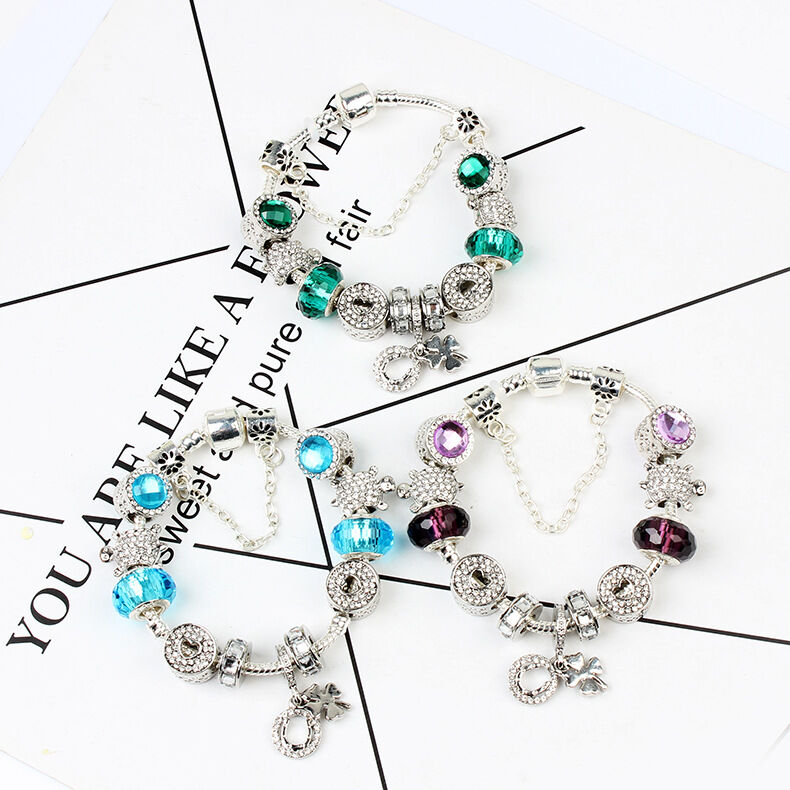Charm Bracelet with Tortoise, Heart, Clover Pendant(Purple, 19cm) โ image 4