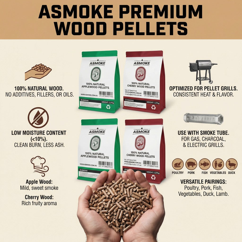 ASMOKE 20lbs (9kg) Wood Pellet Sampler Bundle - 2-Flavour Variety Pack (2x Cherry, 2x Apple) - Best for Pork, Ribs & Poultry — image 2