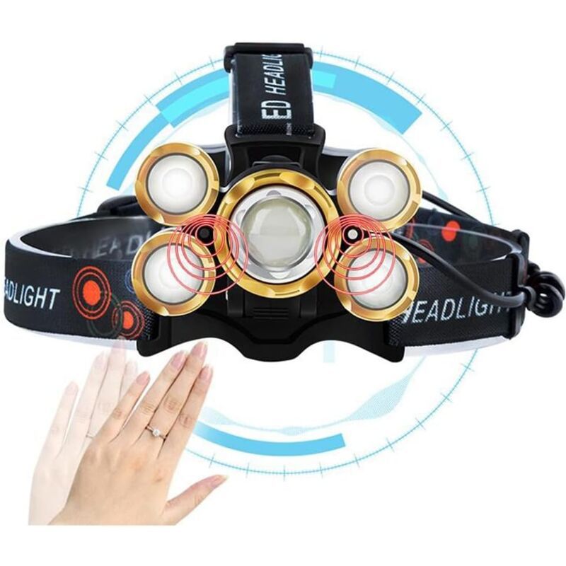 5 Pack T6 Headlamps High Power Waterproof Head Mounted Flashlights for Night Fishing — image 2