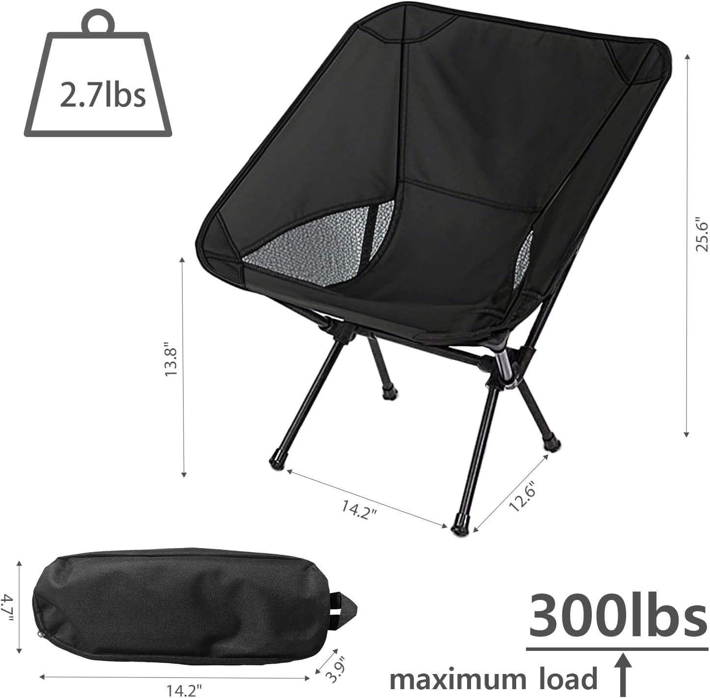 Portable Folding Camping Chair with Carry Bag, Lightweight Outdoor Seat for Hiking, Fishing, Picnics, Beach Trips and Backyard Use, Black — image 3