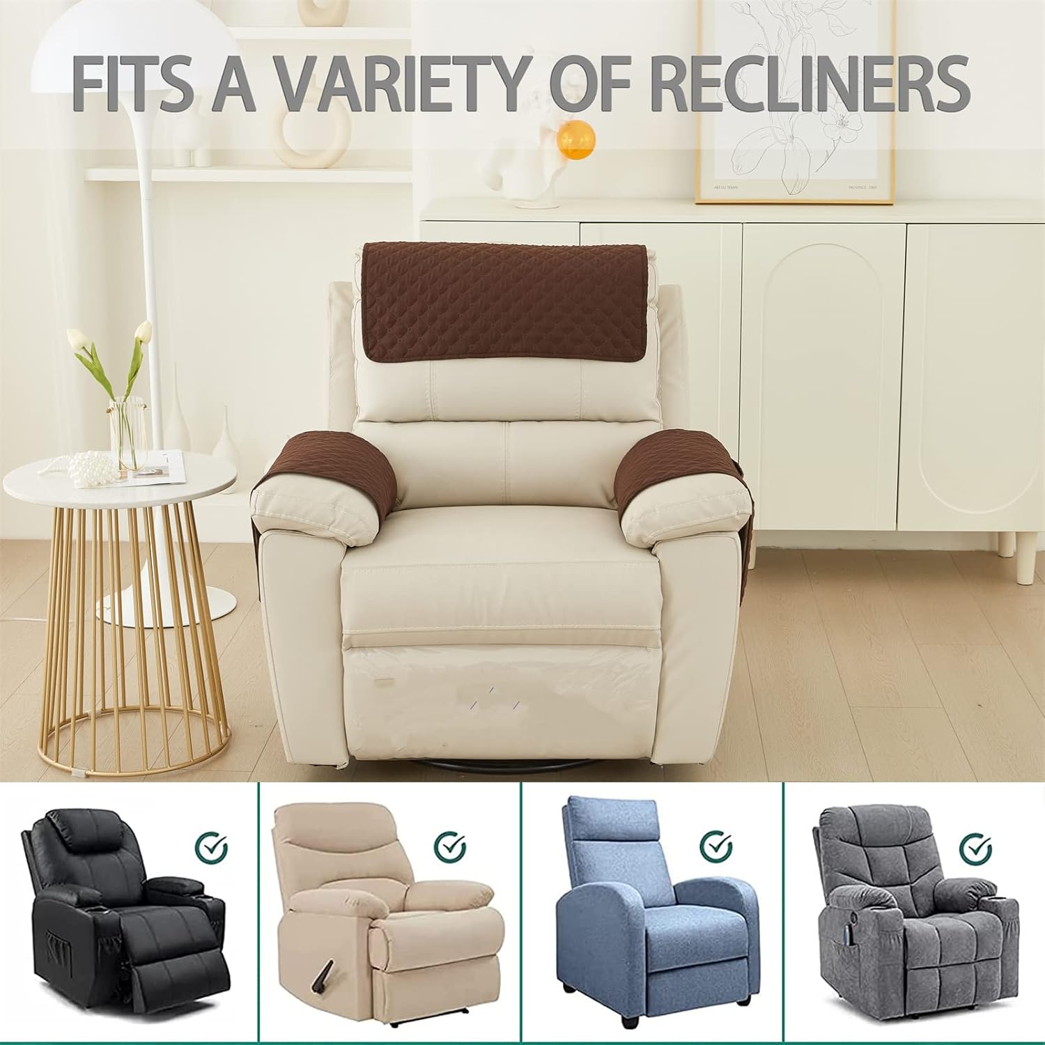 Armrest Chair Covers, Stretch Armchair Couch Arm Rest Cover, Waterproof Armchair Slipcover Nonslip Quilted Furniture Protector for Pets Leather Sofa Couch β image 5