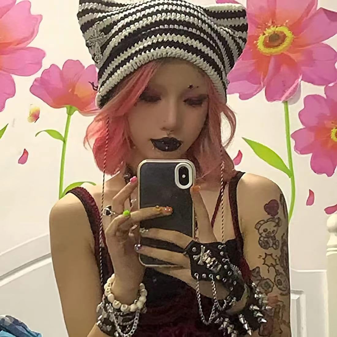 Grunge Beanies Crochet Knitted Hats for Women Girls Fox Cat Ear Goth Emo Alt Y2K Accessories Grunge Clothes โ image 4