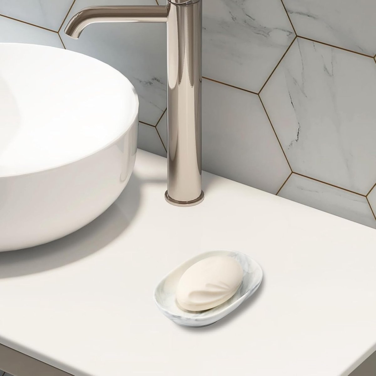 Soap Dish - Ceramic Soap Dish - Non-Slip Marble Soap Dish - Bathroom Soap Holder - Suitable for Bathroom, Shower, Kitchen and Travel — image 2