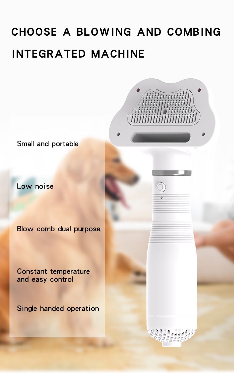Pet Hair Dryer with Brush, Portable & Quiet 2 In 1 Pet Grooming Hair Blower, Dog and Cats Grooming Dryer with 3 Adjustable — image 4