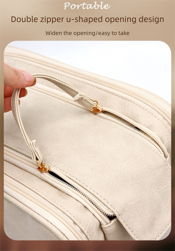 Luxury Black Large Capacity Makeup Bag – 3-Layer Double Zipper Travel Toiletry Organizer with Waterproof TPU Brush Holders — image 5
