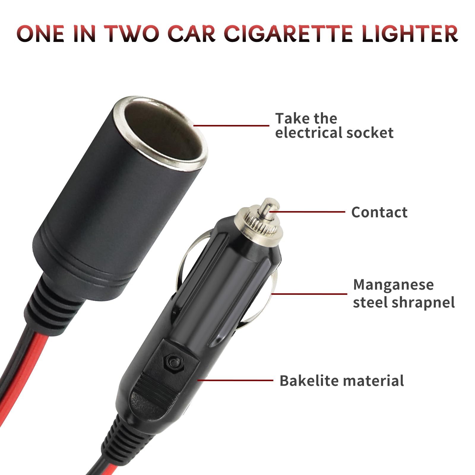 2pc Lighter Male Plug,Plug with Light Power Supply Cord Adapter Fuse Cable Wire for Car Inverter Air Pump Sprayer Compressor — image 3