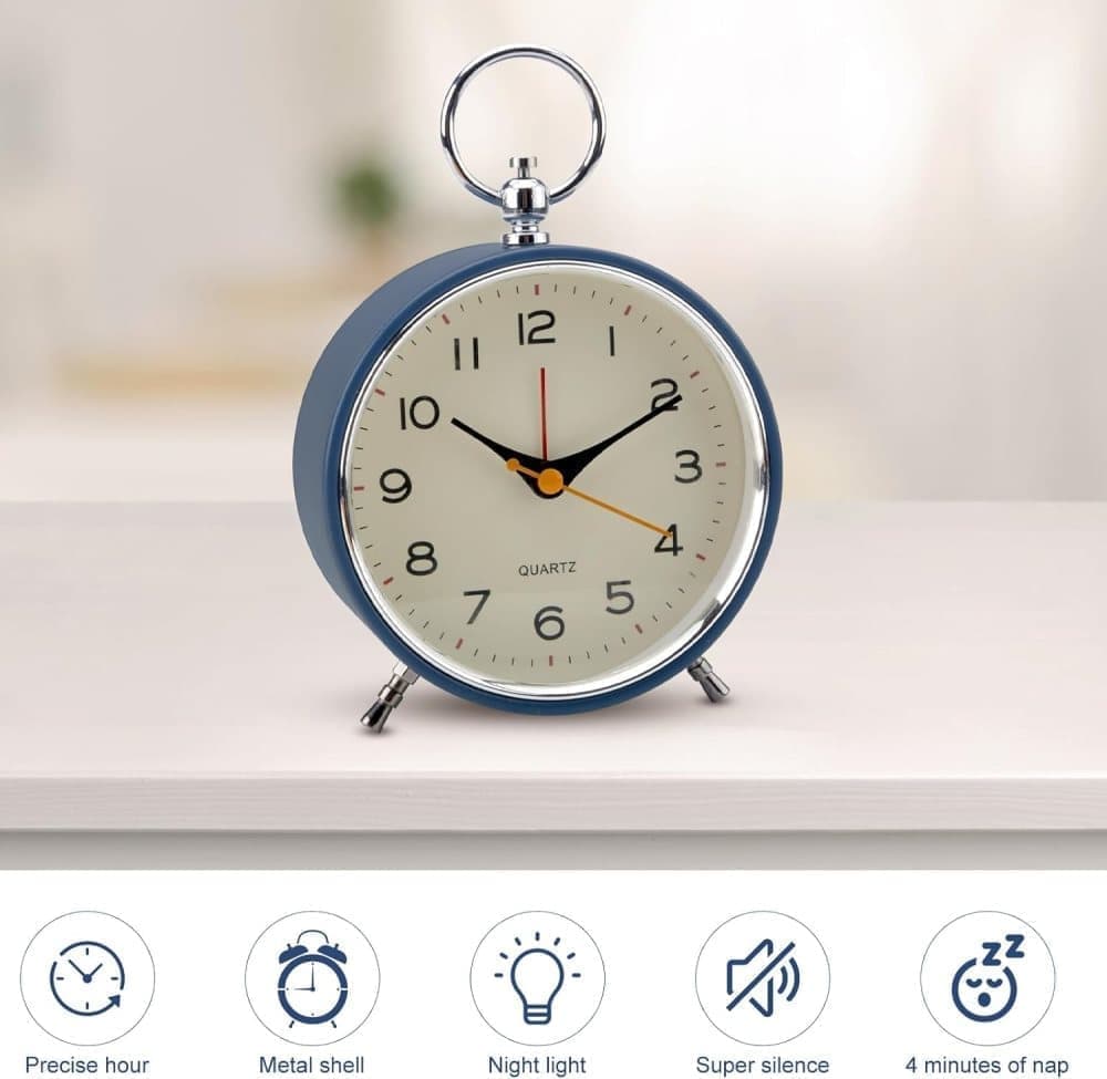 Silent Analog Alarm Clock with Snooze Button, Black, 16x11 cm — image 4
