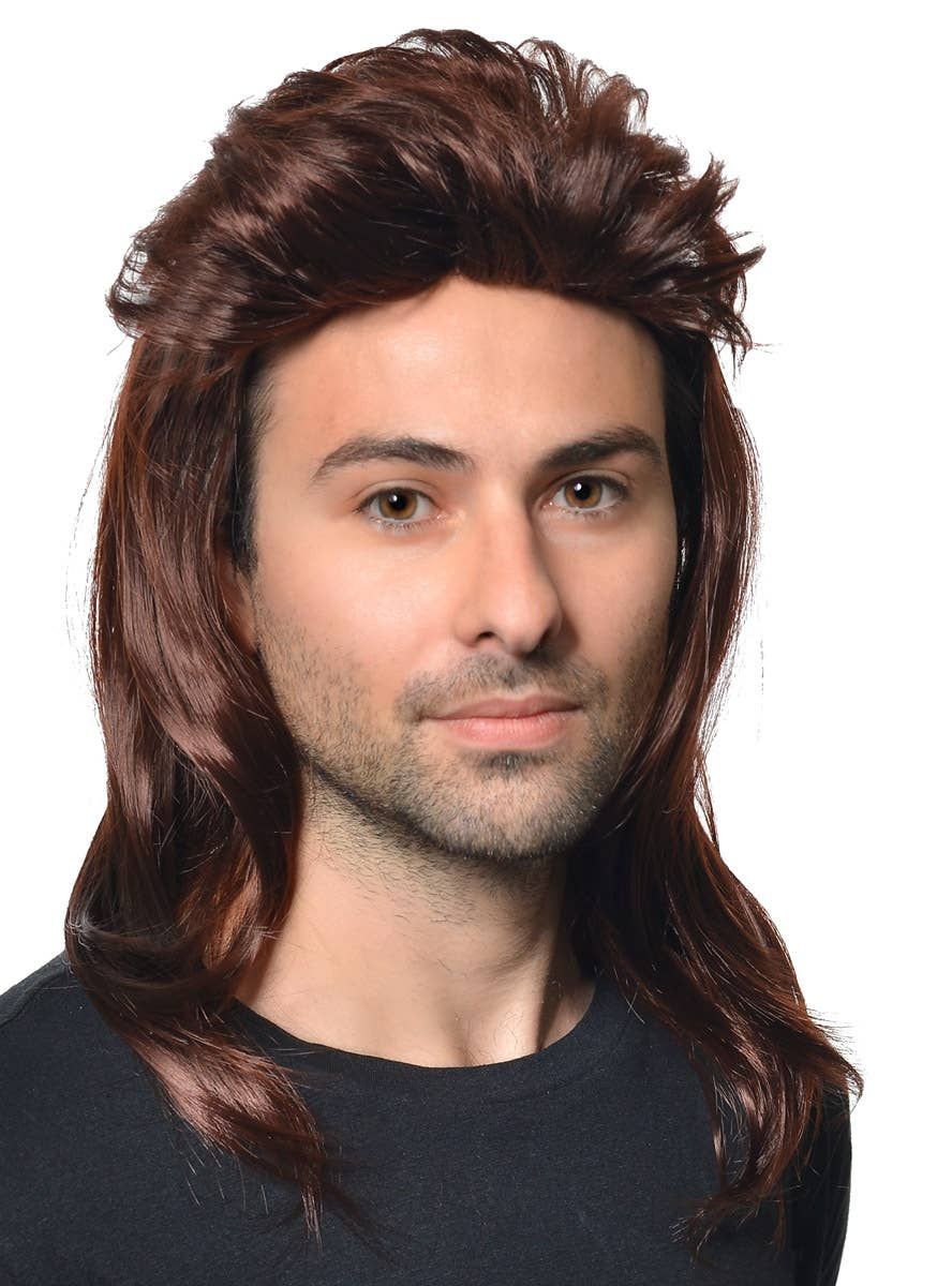 Mid-Length Dark Brown Mens Mullet Costume Wig