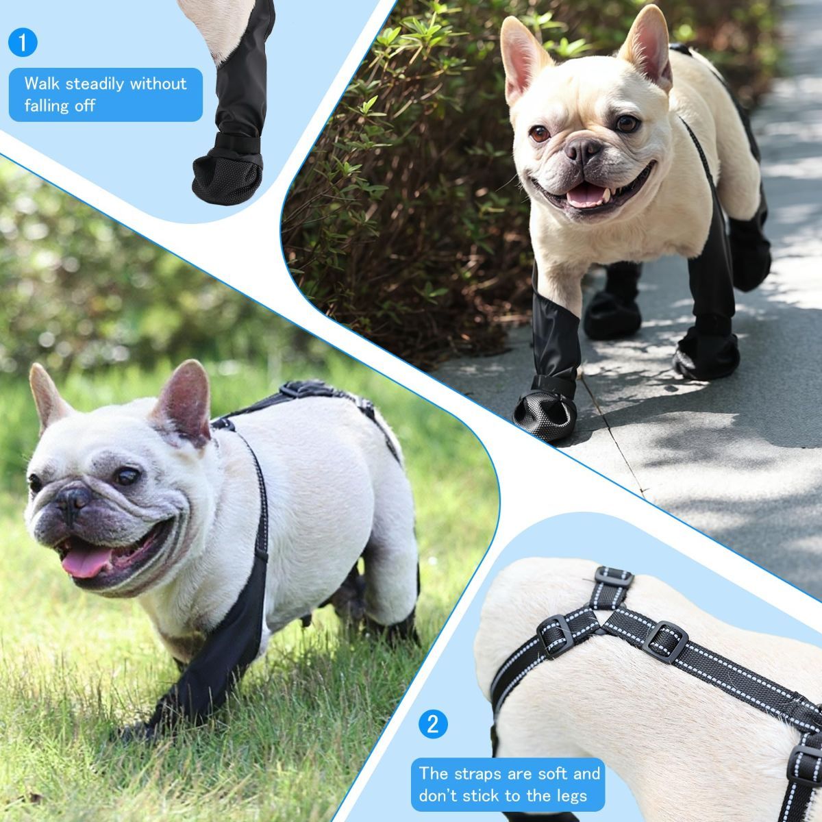 Waterproof Dog Boots for Small/Medium Dogs -Dog Paw Protectors Dog Suspender Boots Anti-Slip Pet Shoes for Outdoor Walking, Reflective Stay-On,Dirt-Proof — image 3