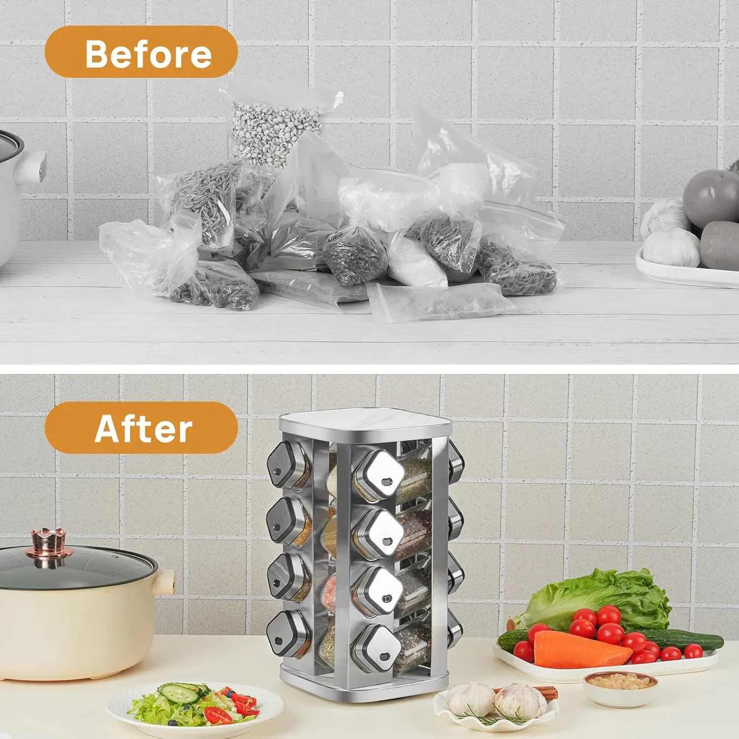 CARLA HOME Rotating Spice Rack Organizer with 12 Glass Jars for Kitchen Countertop — image 5