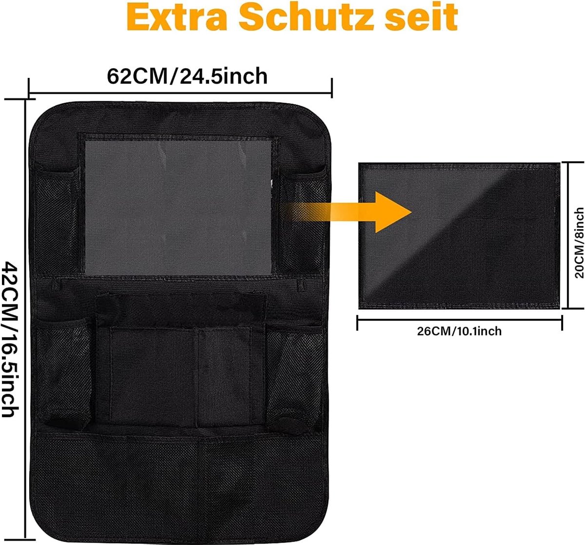 Famanu - Children's Car Organizer, 2 PCS Car Storage Accessories with 24.4 cm iPad Pocket, 10 Pockets for the Car Seat Backrest, Black — image 6