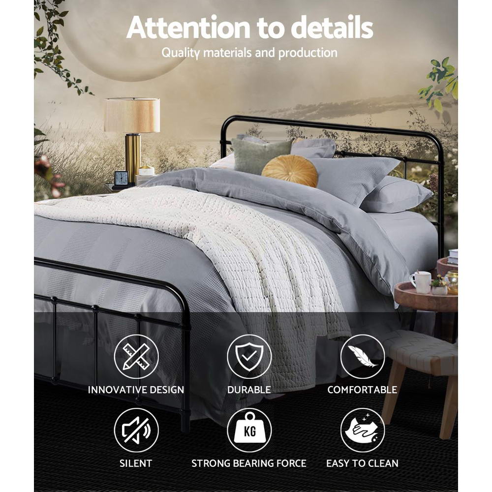 Artiss Bed Frame Metal Bed Frame LEO - Double (Black) β image 4
