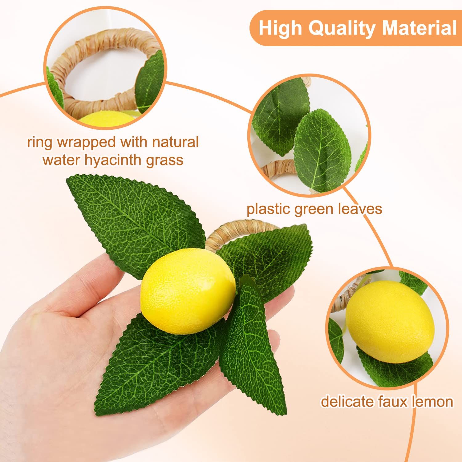 Lemon Napkin Rings Set of 6, Faux Lemon Summer Farmhouse Napkin Ring Holder for Dining Table Decor Banquet Wedding Birthday — image 2
