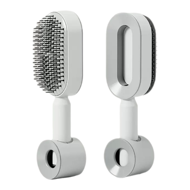 White 3D Airbag Massage Self Cleaning Hair Brush with Base - for Long Hair - One-Click Easy Hair Removal - Scalp Soothing Detangler for Professional Home Hair