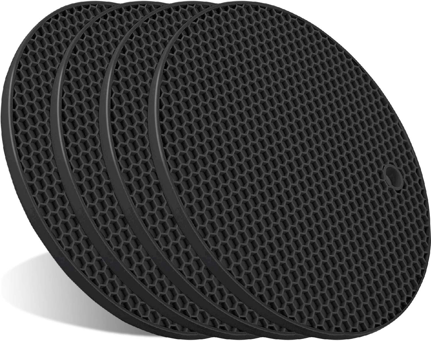 4 Pack Round Silicone Trivets, Thick Heat Resistant Hot Pot Mats for Dining Tables, Benchtops, Cookware and Serving Dishes, Grey