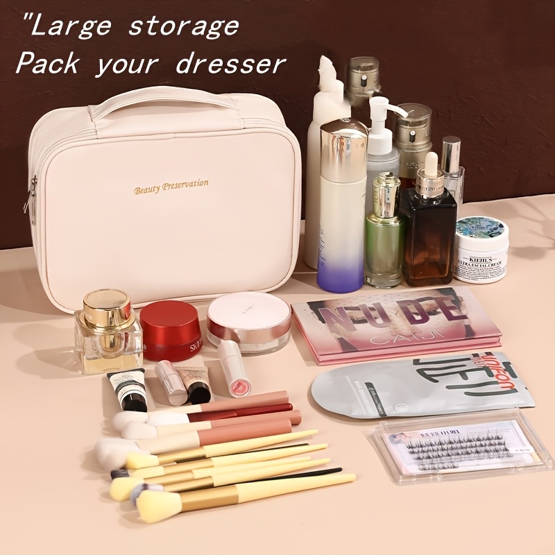 High-capacity multi-layer travel makeup organizer, featuring removable compartments and a brush holder—a portable beauty case, elegantly painted storage box — image 2