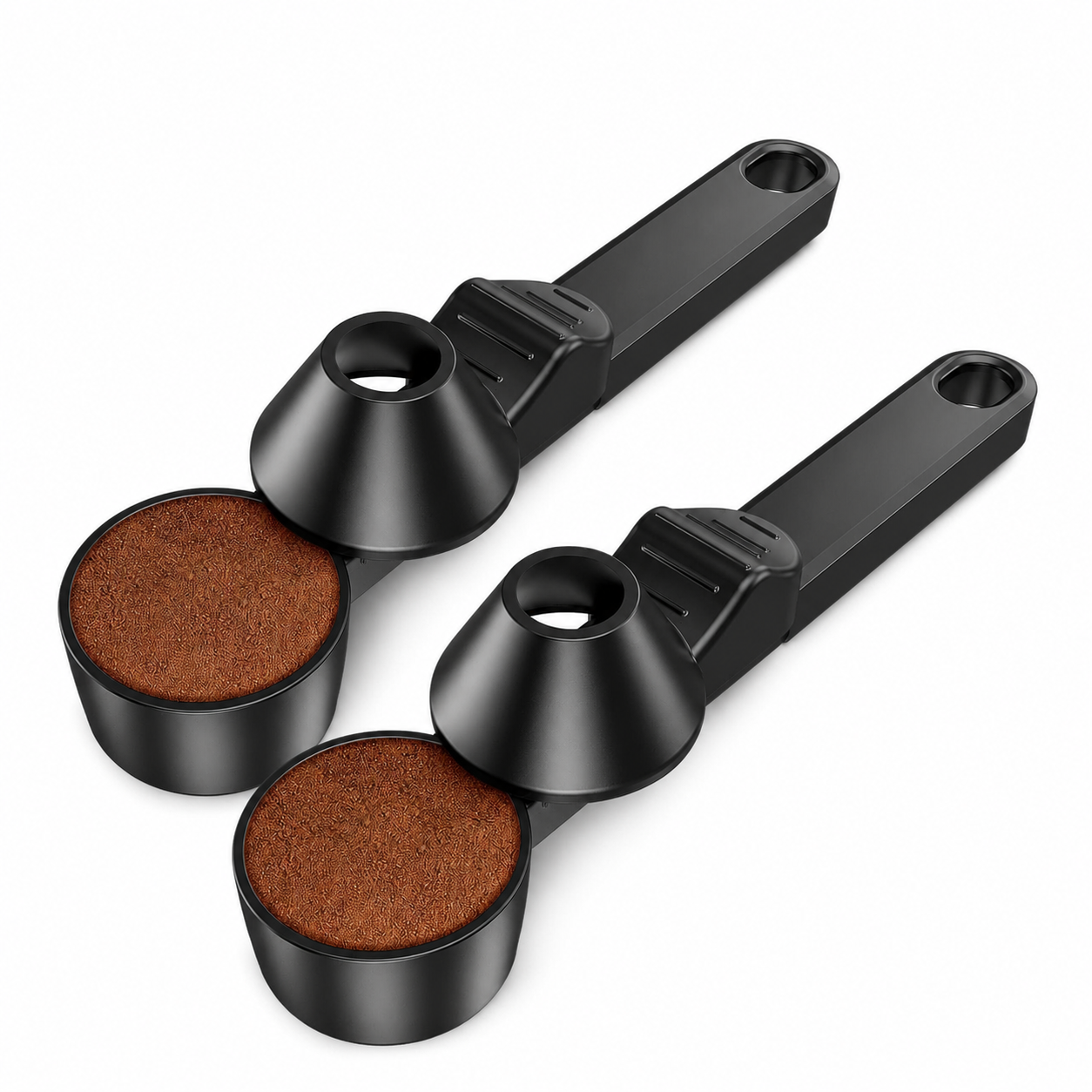 2 pcs Black Sliding Coffee Scoop - Long Handle Plastic Measuring Spoon for Ground Coffee and Tea Leaves and Pepper and Protein Powder - Storage Design for