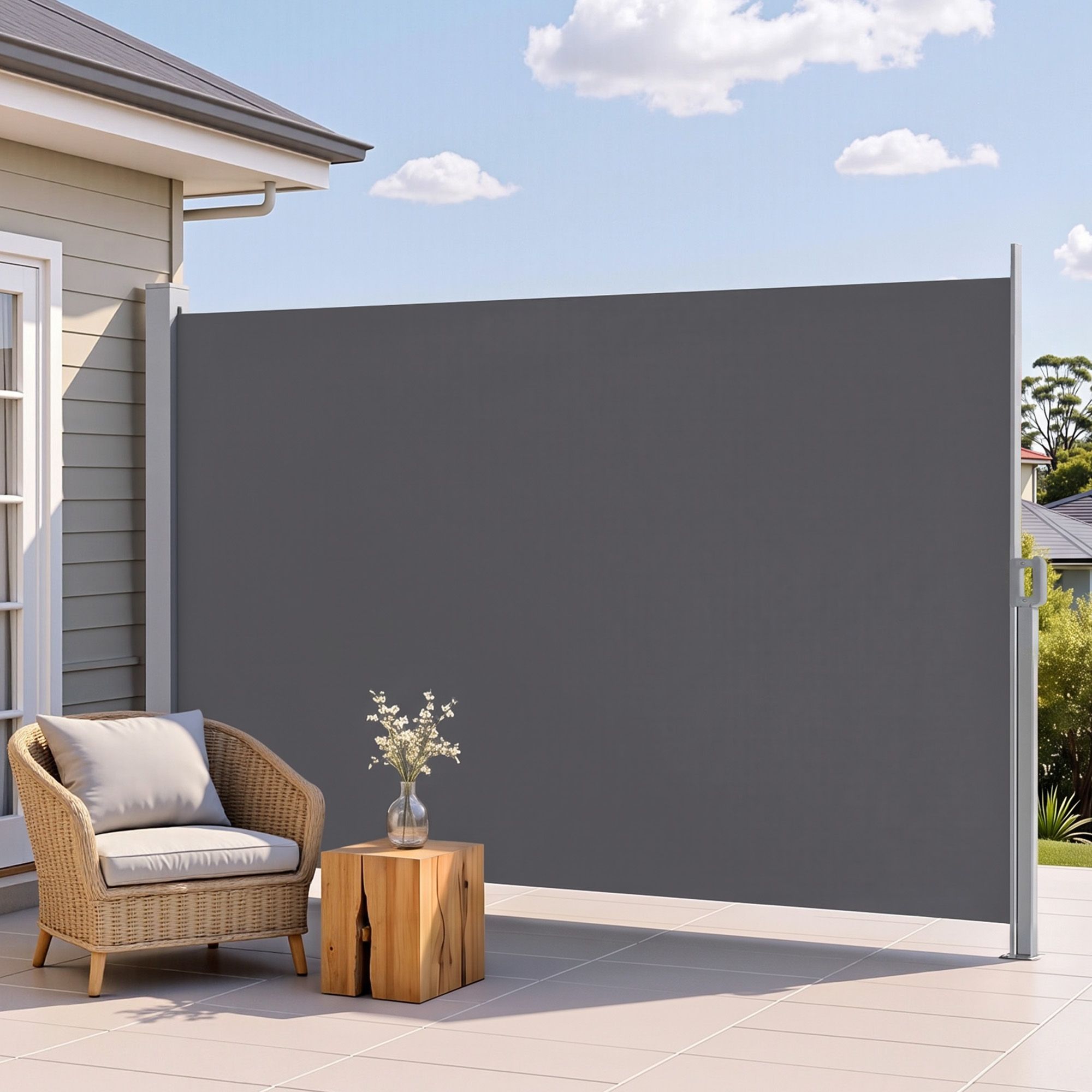 Instahut 2 × 3.5M Side Awning Retractable Privacy Screen Outdoor Sun Shade Grey