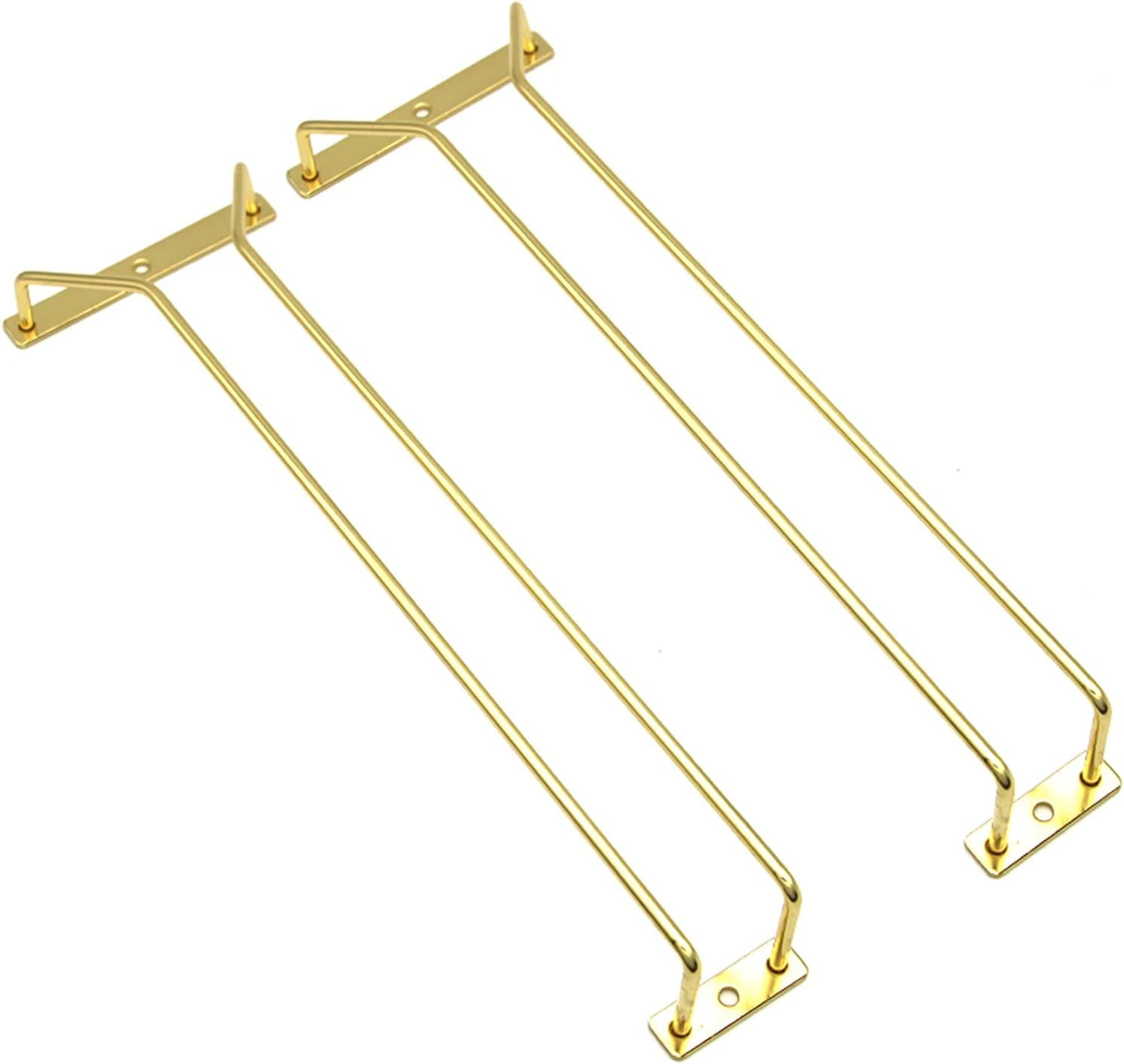 35cm Gold Wine Glass Rack, Under Cabinet Wine Glass Holder Stainless Steel Stemware Rack - Hanging Stemware Holder for Cabinet Kitchen Bar, Set of 2