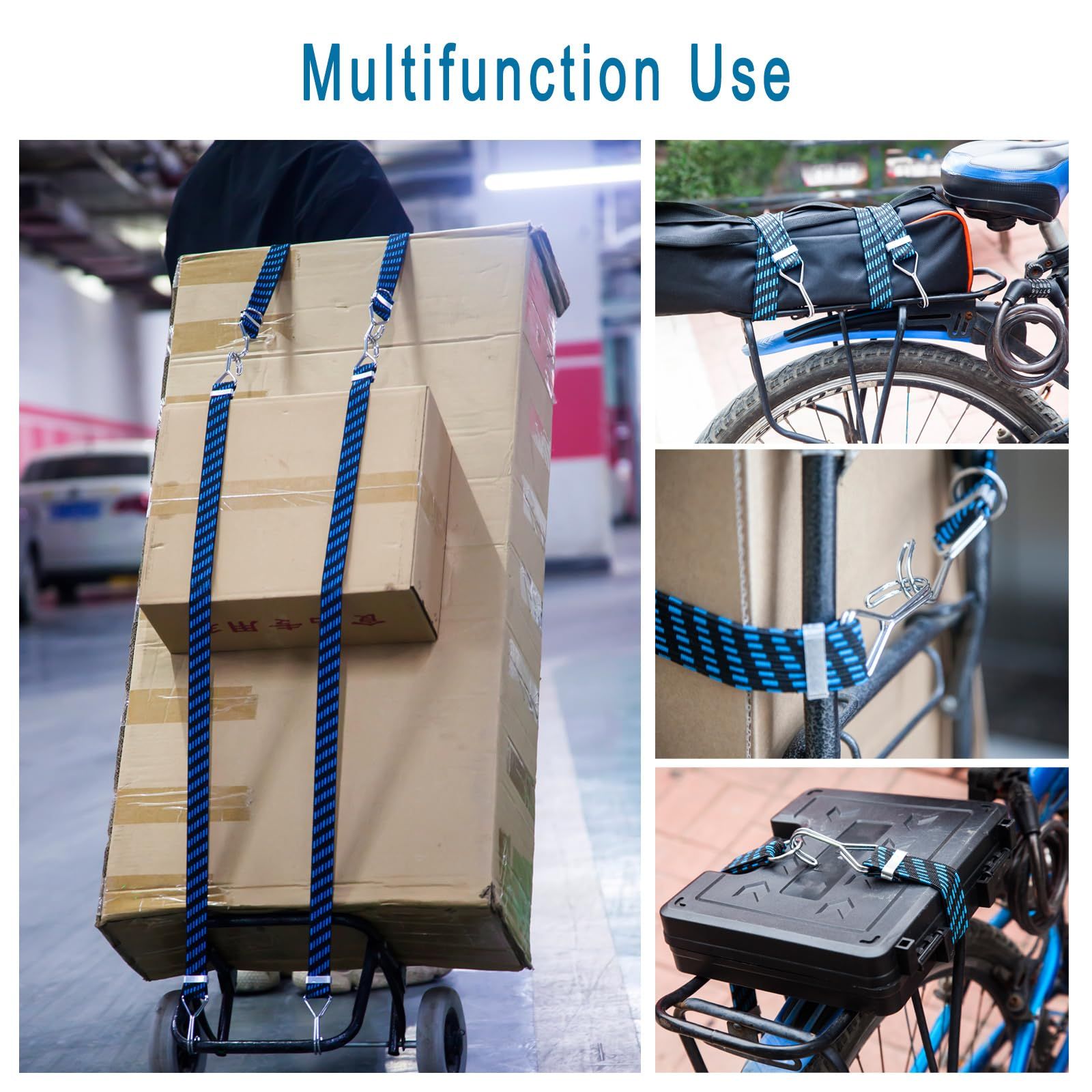 Stretch Elastic Bikes Luggage Hanging Rope Belts Strap with Hooks - wide elasticity and not easily damaged. 4M Blue โ image 4