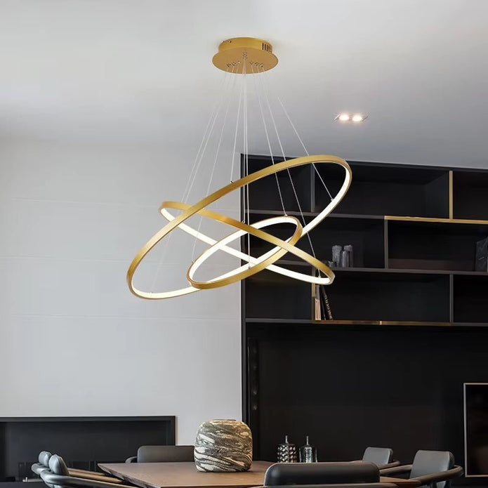 BAMDECOR 18801 Modern LED Chandelier, Dimmable Pendant Light with Remote Control Rings Round Ceiling Lighting Fixture 3 Color Temperatures Contemporary