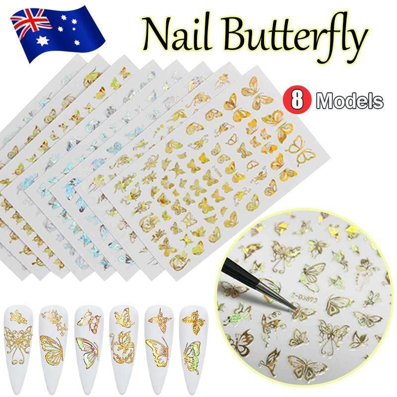 3D Nail Butterfly Design Sticker Decor Decal Holographic Laser Nail Art Sticker - Gold L-03 โ image 3