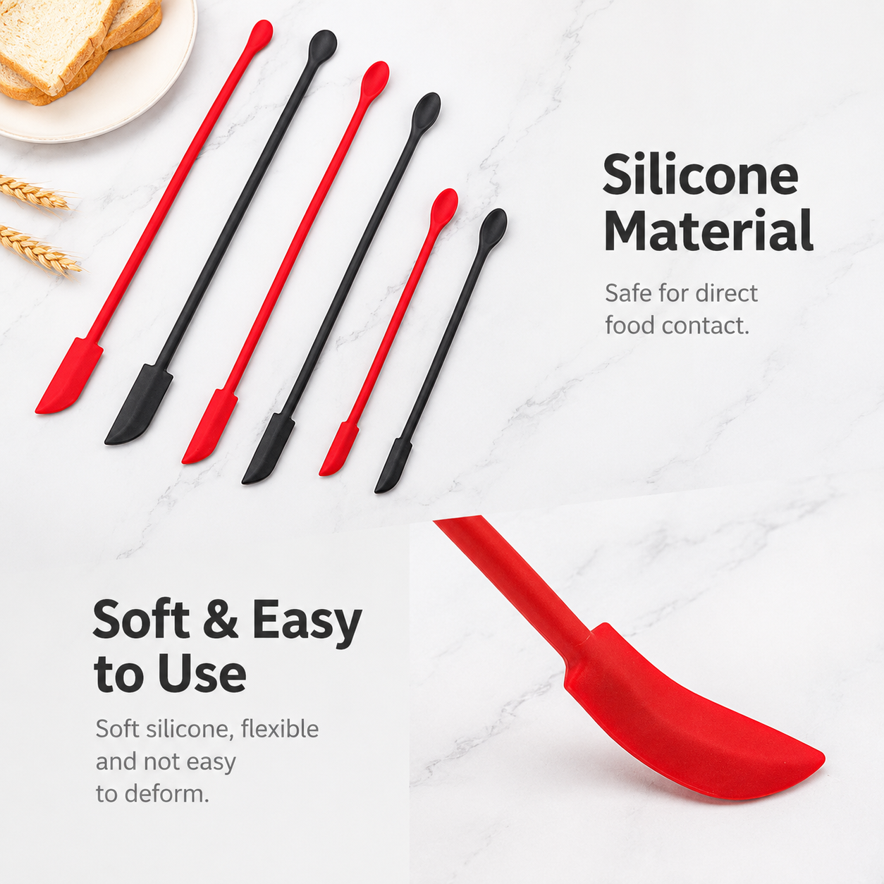 Black Silicone Mini Double Ended Spatula Spoon Set of 3 Sizes - Flexible Kitchen Mixing Spatula with Long Handle for Narrow Cosmetic Bottles Jam Jars โ image 3