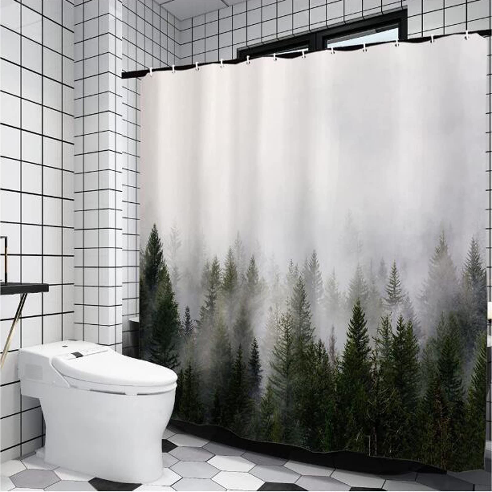 Shower curtain popular, dense fog forest, distant mountains, digital printing, multi specification decorative curtain — image 4