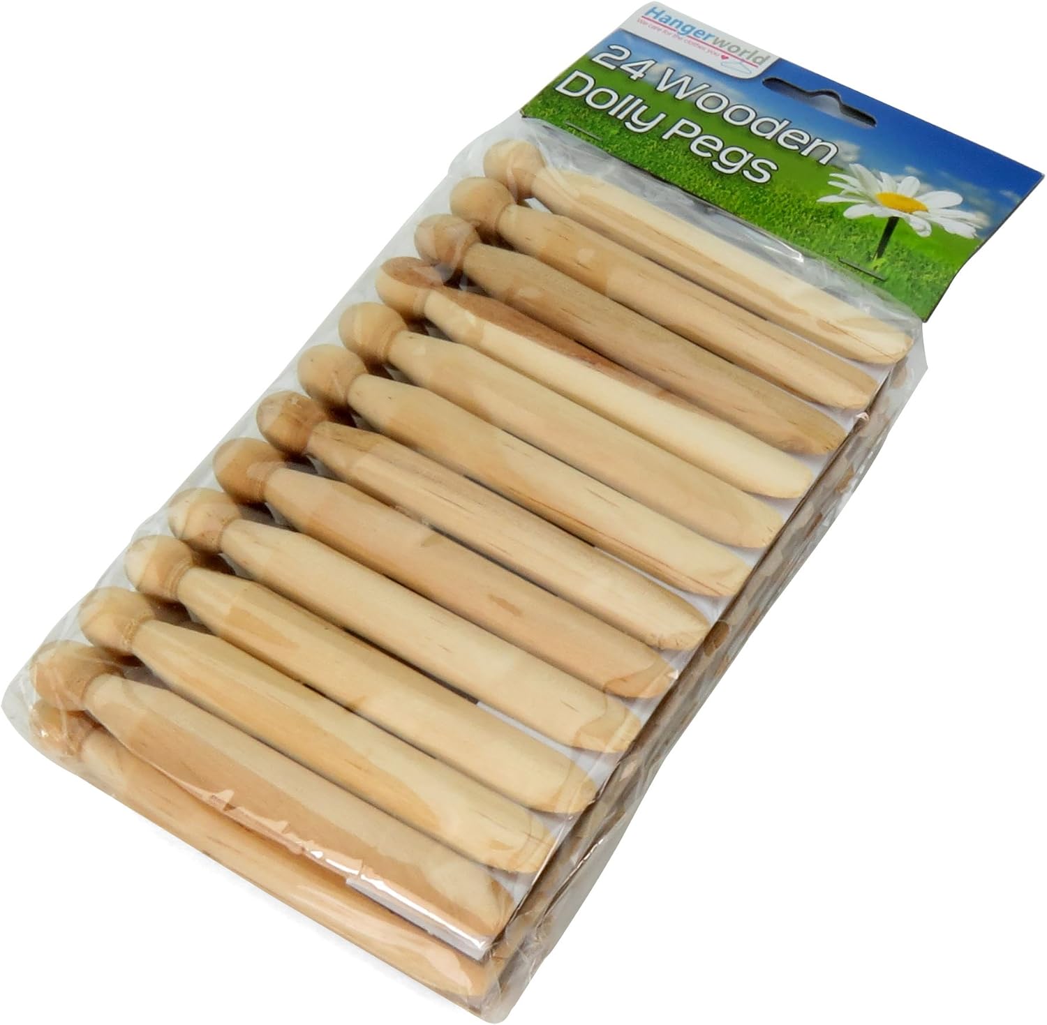 HANGERWORLD Round Wooden Clothespins for Crafts and Laundry - 24 Pack, 4.3inch Long, Old Fashioned Traditional Heritage Dolly Clothes Pegs — image 2