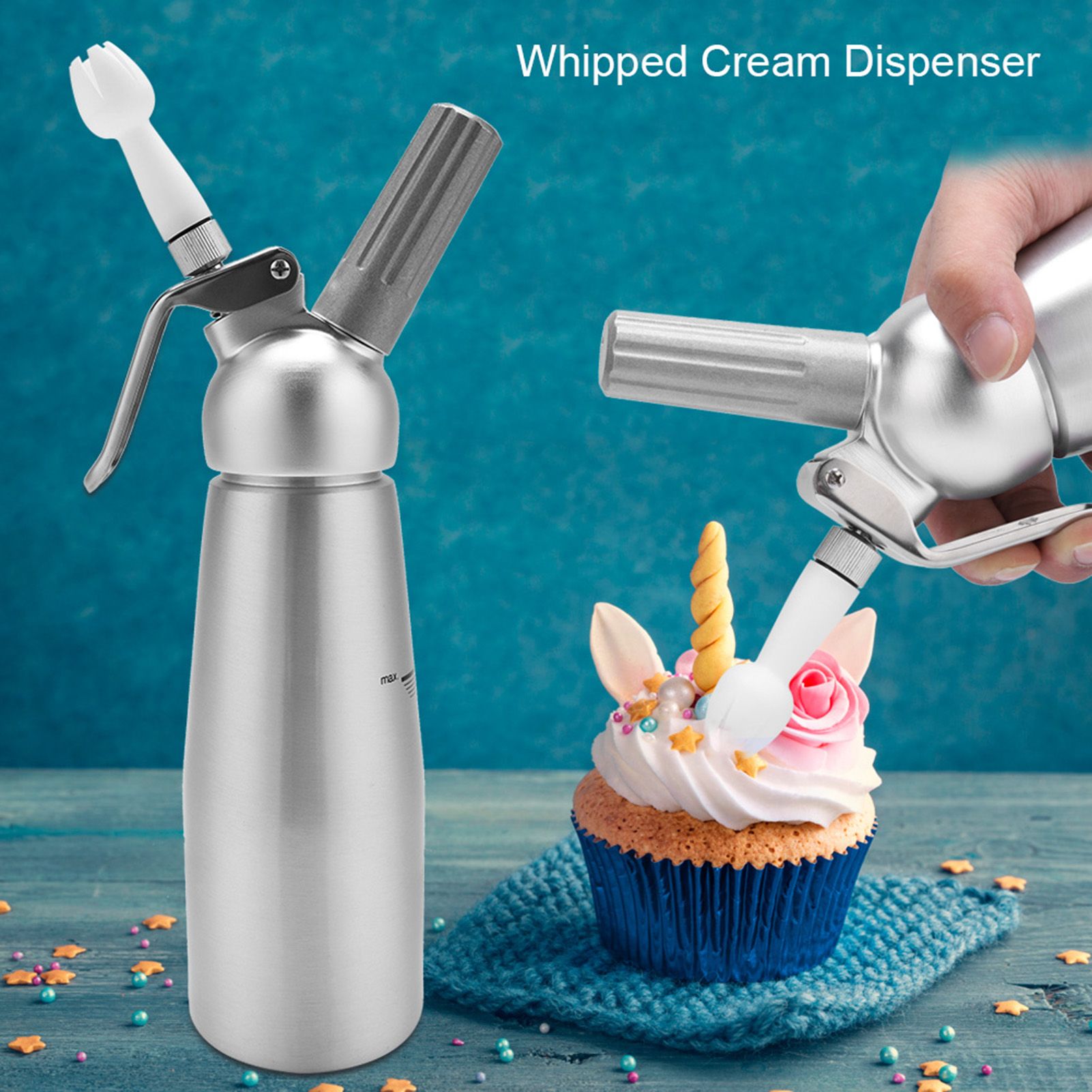 Aluminum Whipped Cream Dispenser Bundle With Three Nozzles Kitchen 500ml — image 3