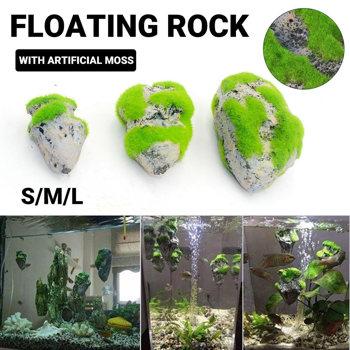 Artificial Floating Stone Pumice with Moss Aquarium Decoration Aquatic Landscape - S โ image 2