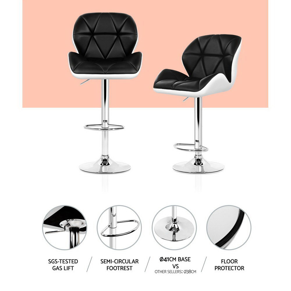 Artiss 2x Bar Stools Gas Lift Padded Leather Black & White — image 4