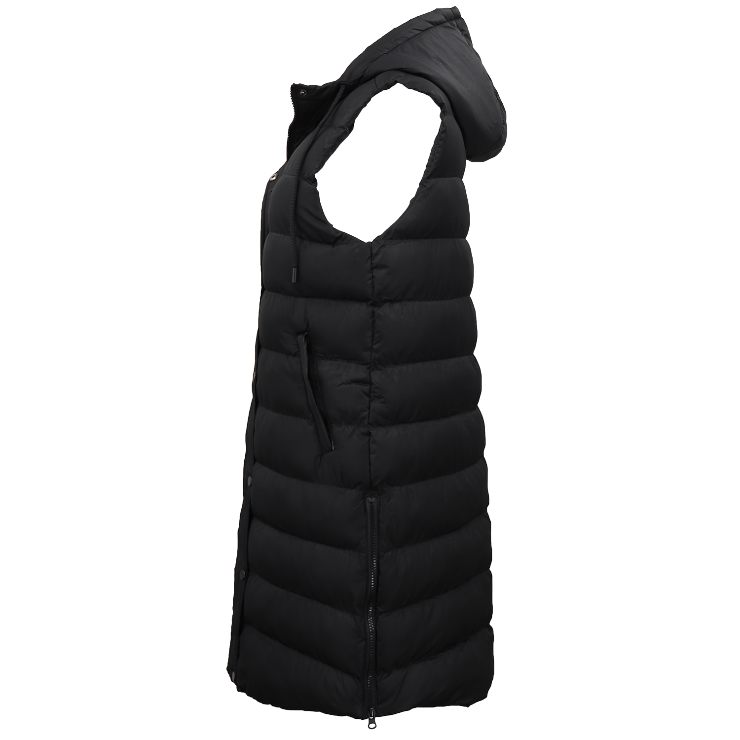 Women's Longline Padded Vest Hooded Jacket Puffer Puffy Quilted Zip Coat Gilet, Black, 16 โ image 4