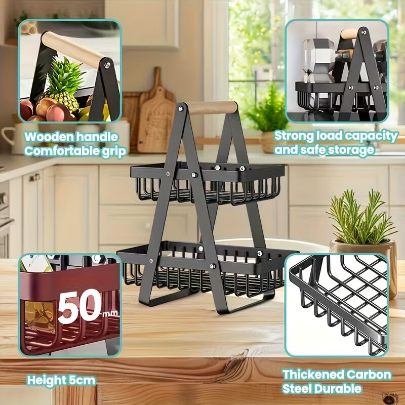 Heavy-Duty Metal Fruit Storage Basket (2-Layer Removable Divider) – Space-Saving Organizer for Kitchen, Refrigerator, Pantry & Dining Table – Sturdy — image 2