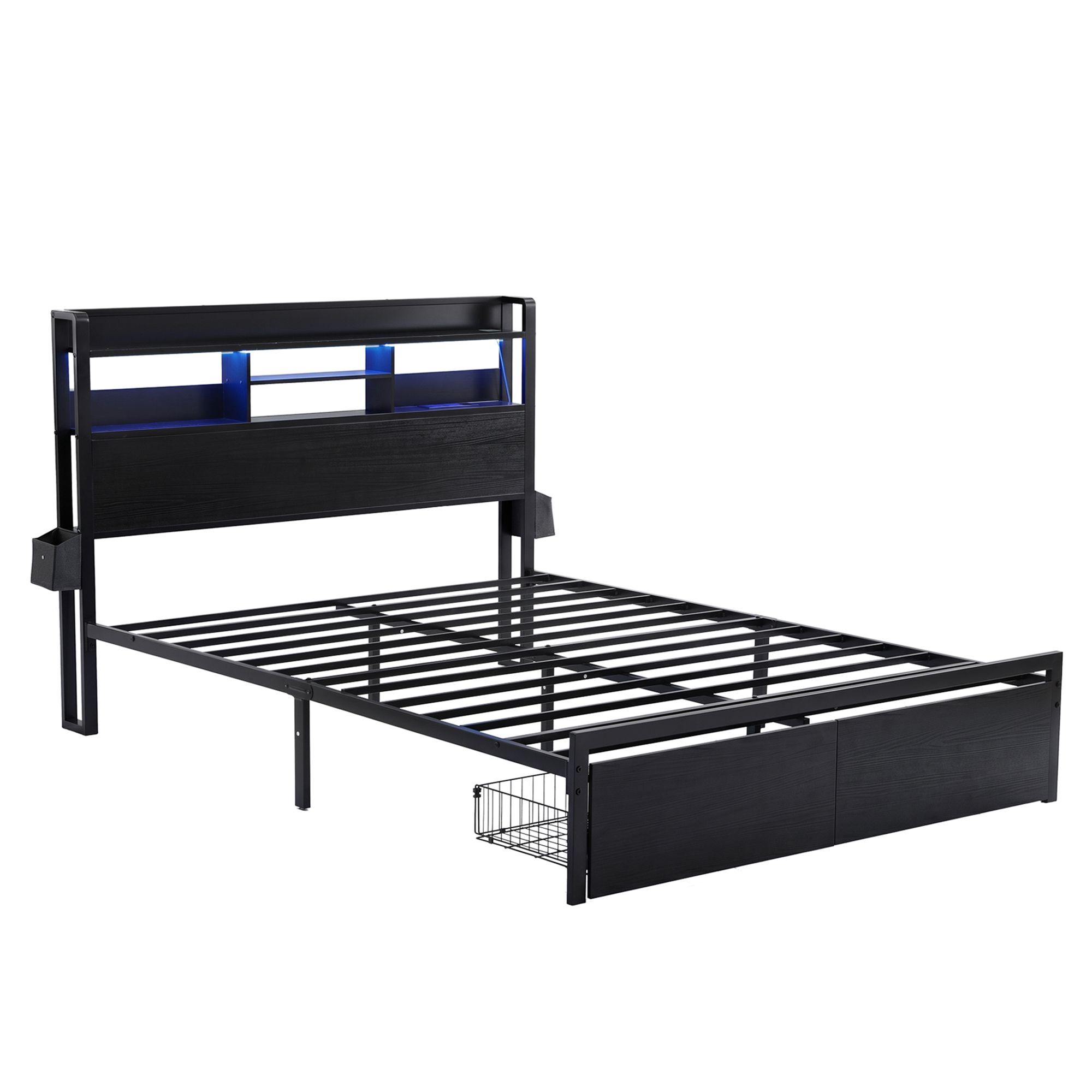 Artiss Bed Frame Double with Charging Station Storage Organizer Drawers LED ZAC โ image 2