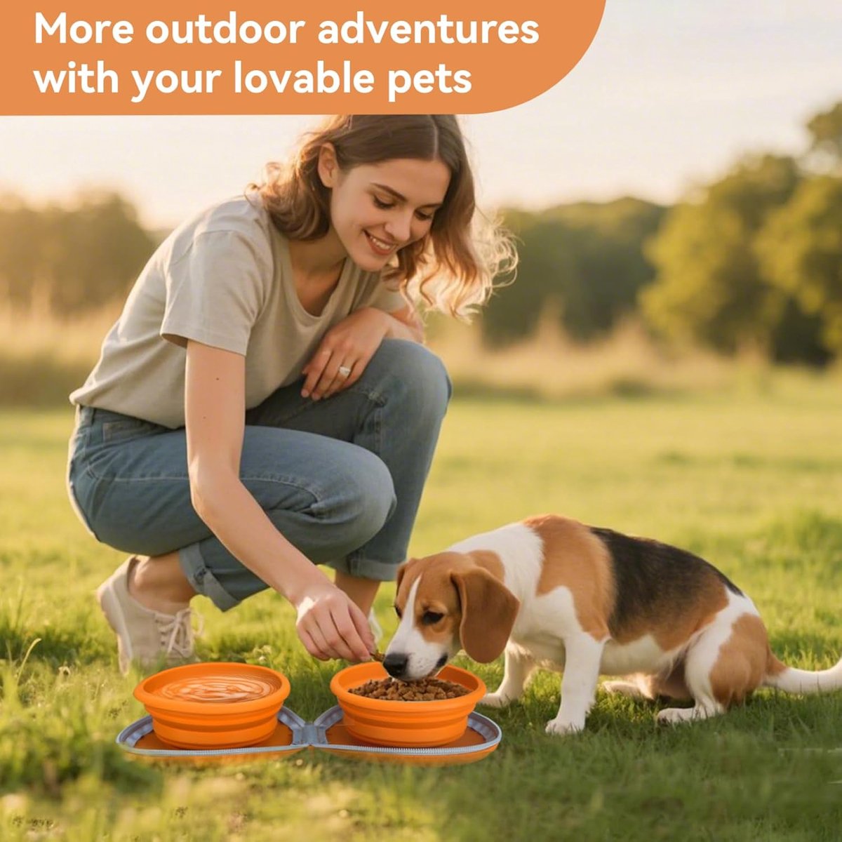 Dog Food Bowl - Foldable Dog Food Bowl - Outdoor Pet Food Bowl - 2-in-1 Dog Food Bowl - with Zippered Storage Bag and Carabiner - Suitable for Travel, Hiking — image 2