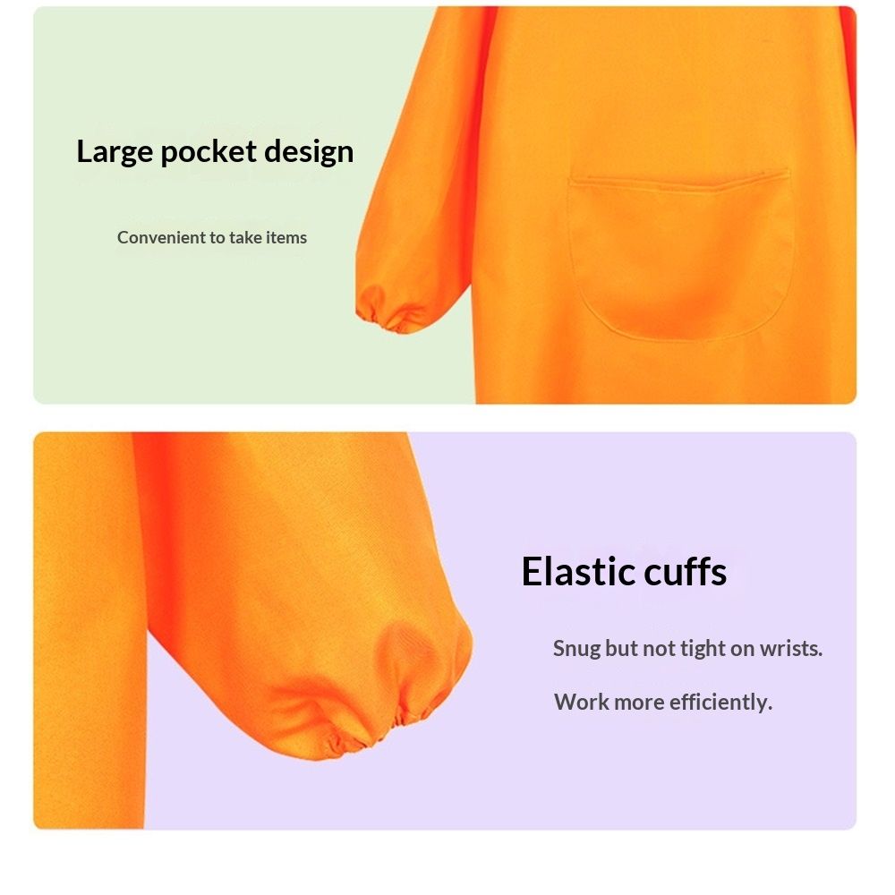 Solid Color Kitchen Apron with Pockets,Unisex Long Sleeves Waterproof Apron for Cooking Baking Cleaning Work(orange) — image 5