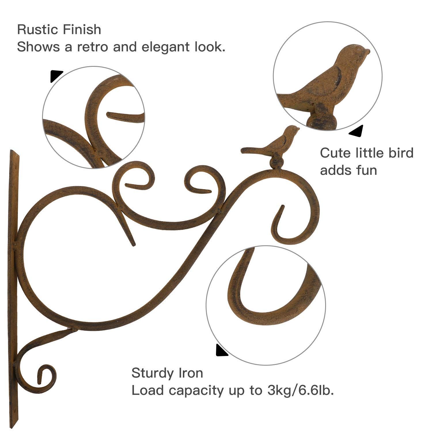 Wall Hanging Plant Bracket,2 Pack 12-inch Retro Iron Metal Wall Hanger for Hanging Plant Flower Bird Planter Indoor Outdoor,Retro — image 4