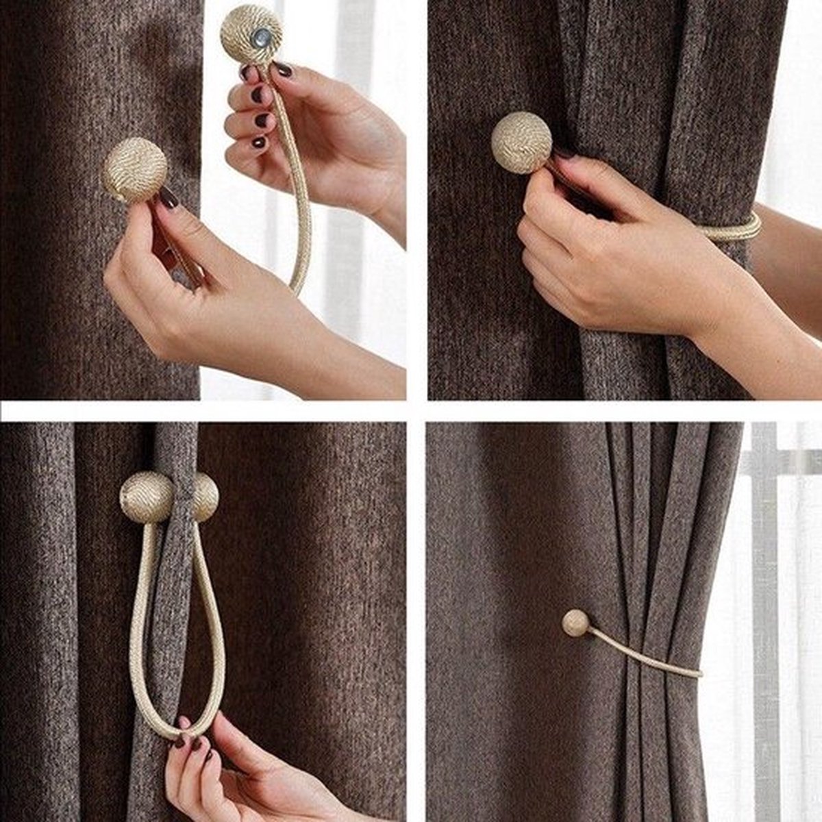 Set of 2 Magnetic Curtain Holders | Curtain Tieback | Curtain Holder | Magnetic Curtain Cord | Curtain Buckle | Universal | Beige — image 3