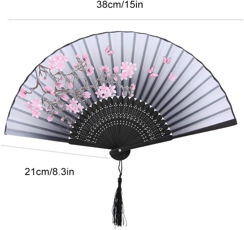Hand Held Folding Fans, Floral Fans Handheld Paper Fan with Tassel Vintage Hollowed Holding for Dance Props Home Decoration(Gray) Grey — image 3