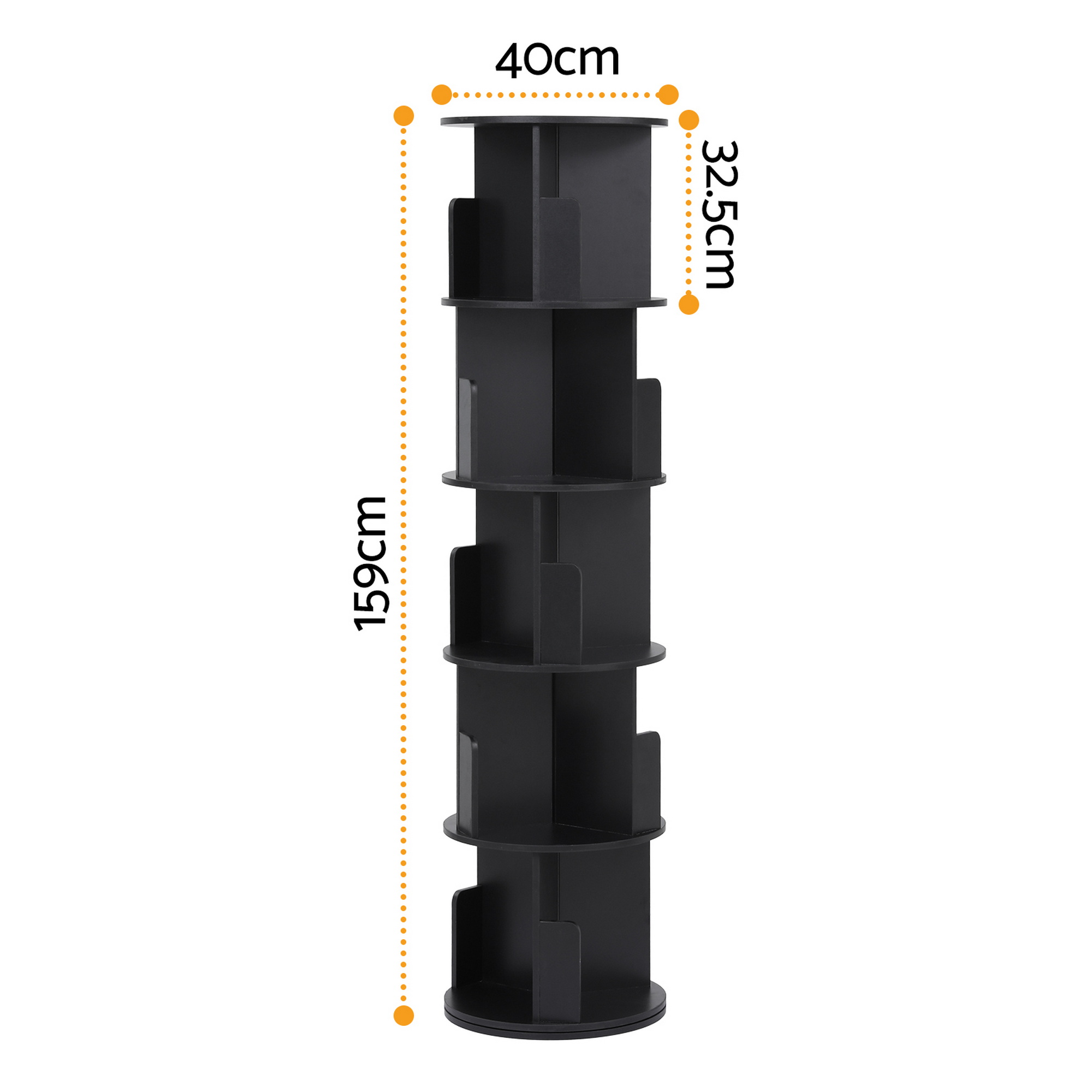 Artiss 5 Tiers Bookshelf Swivel Bookcase Display Shelves Stand Round Black — image 3