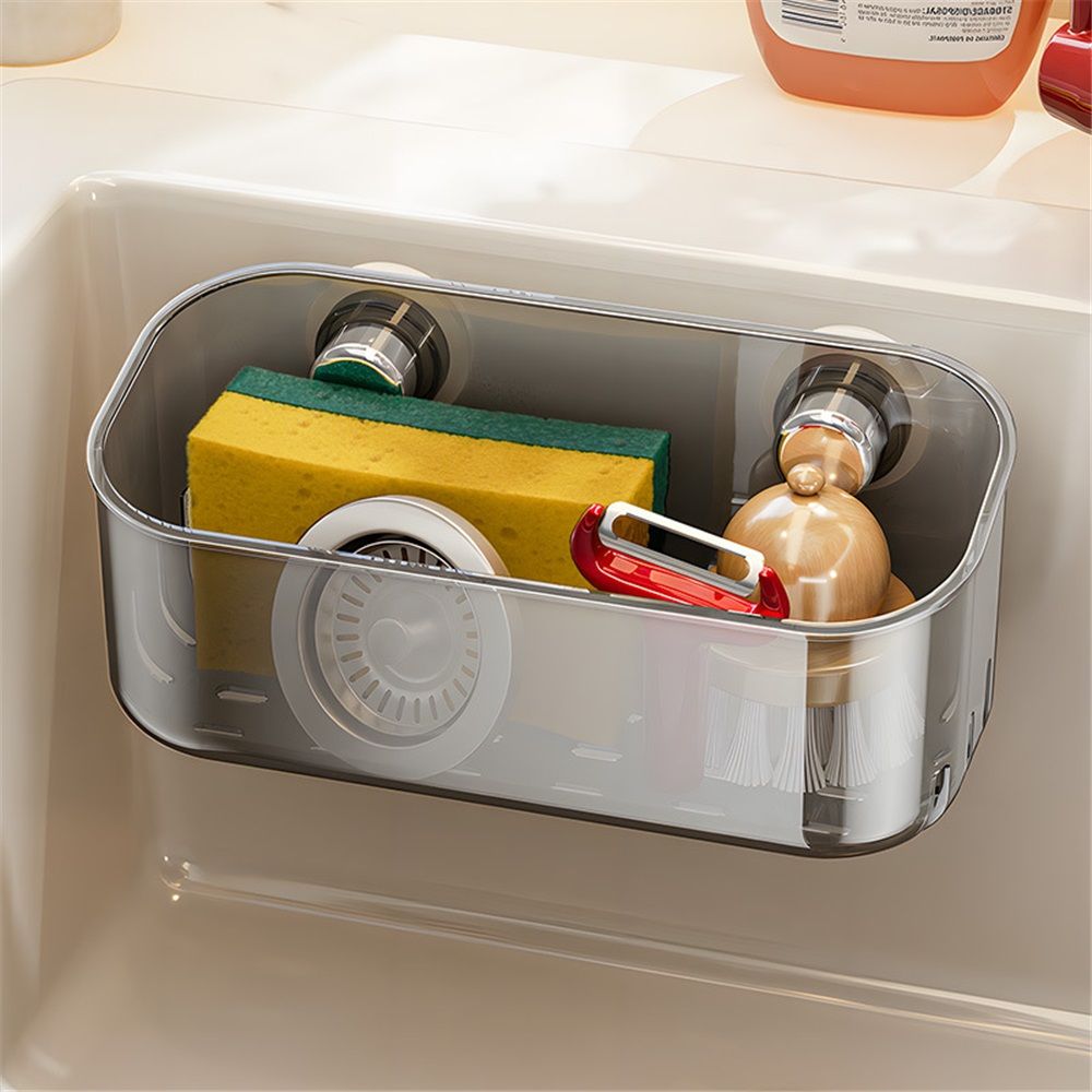 Plastic lock suction wall storage basket storage box for bathroom showers, bathtubs, and mirrors - transparent(grey) โ image 4