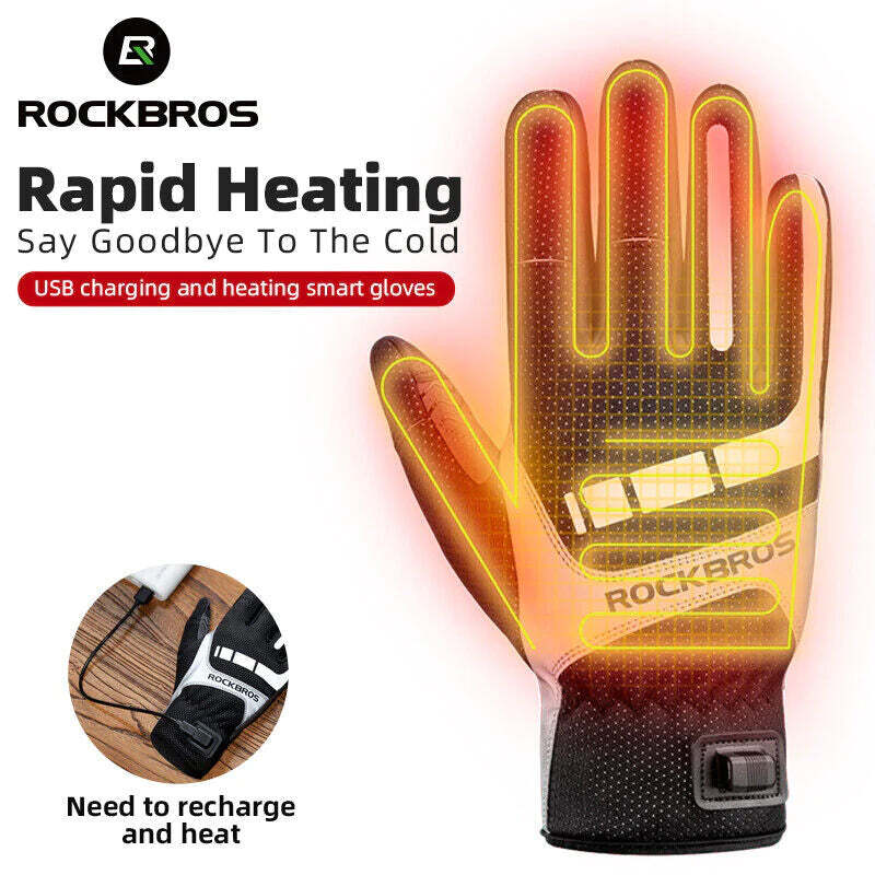 MTB Heated Gloves XLarge for Mountain Road Bike Breathable Winter Autumn Cycling Camping Running Outdoor Sport Rockbros โ image 2
