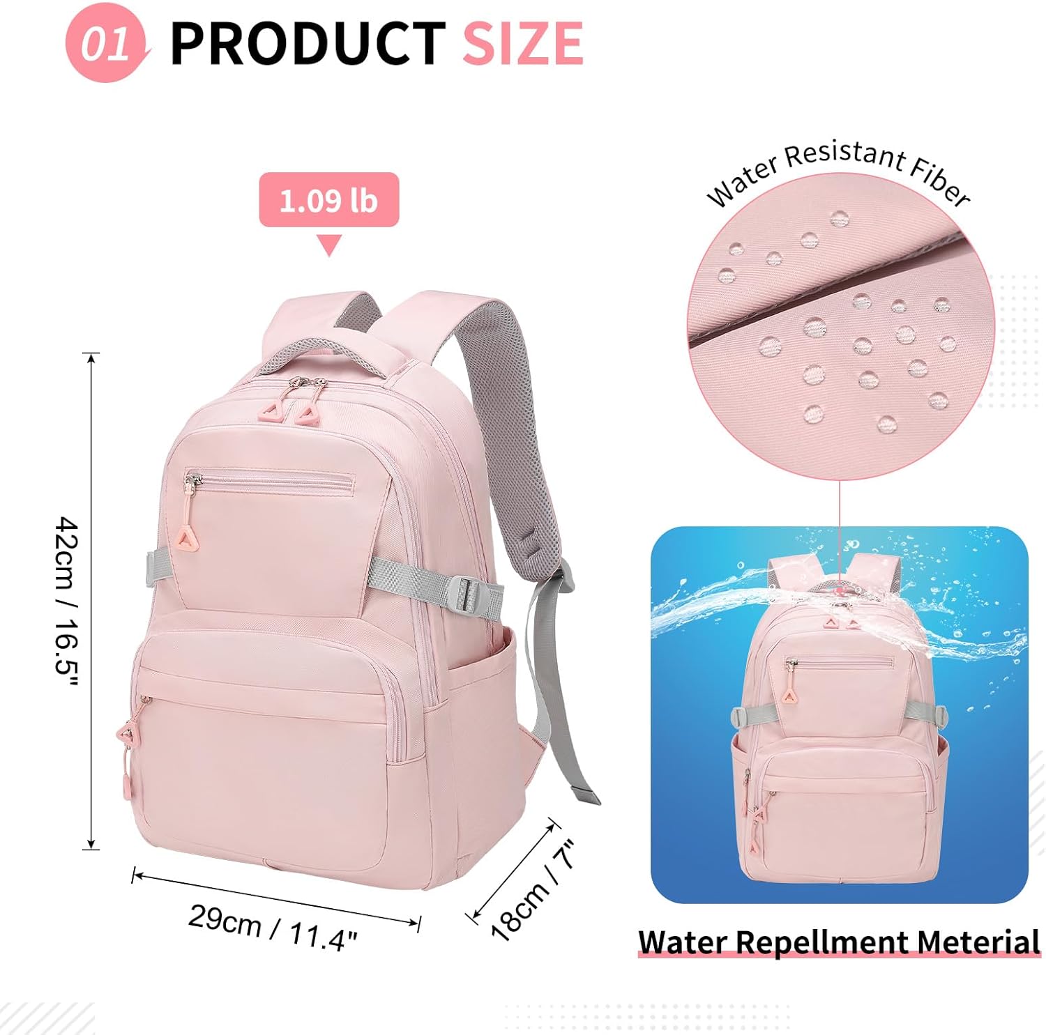 Girls Backpack, Lightweight Aesthetic Bookbag with Anti-Theft Pocket, Laptop Backpack for College and Daily Use — image 3