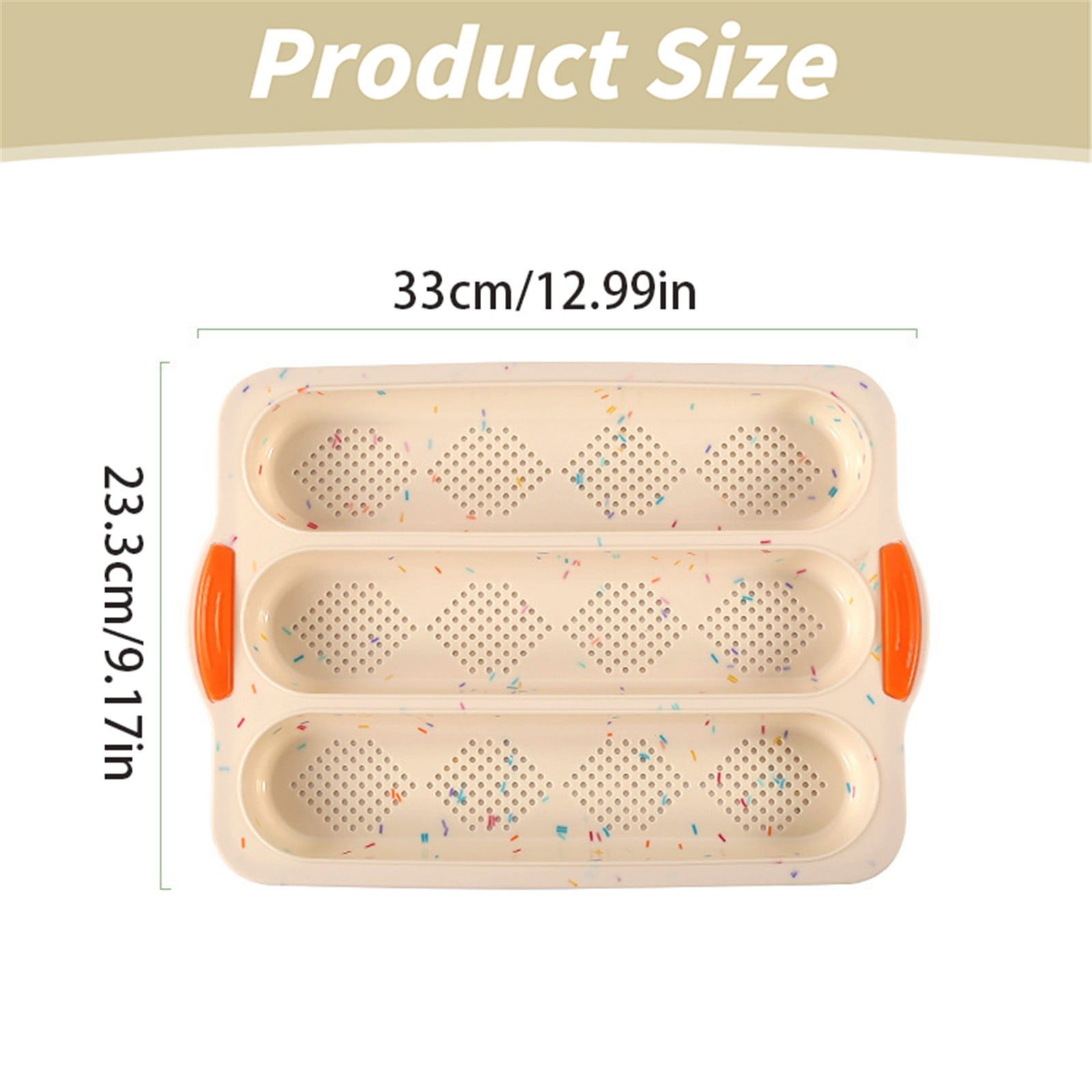 3-Slot French Bread Pan - Non Stick Silicone Baguette Mold for Hoagie, Sub Roll & Hot Dog Buns - Oven Safe Baking Tray with Vent Holes (Beige) Clearance B — image 3
