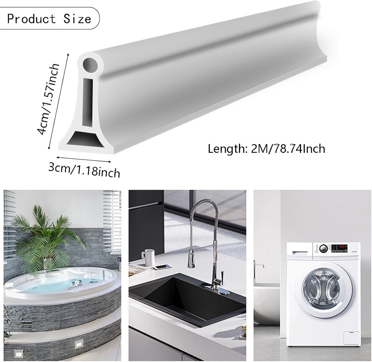 Water-repellent strip - 4cm*3cm*2m - Shower sill - Shower seal - Shower splash guard - Sealing edge - Self-adhesive - Flexible - Cut-off piece - kitchen — image 5